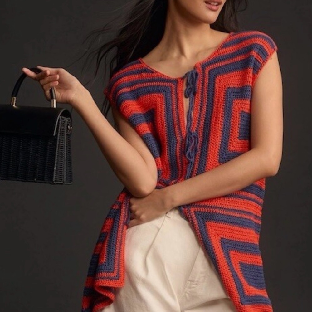 FRNCH x Anthropologie Front Tie Crochet Sweater Vest